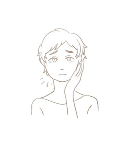 姿勢の悪さからくる顔のたるみイラスト